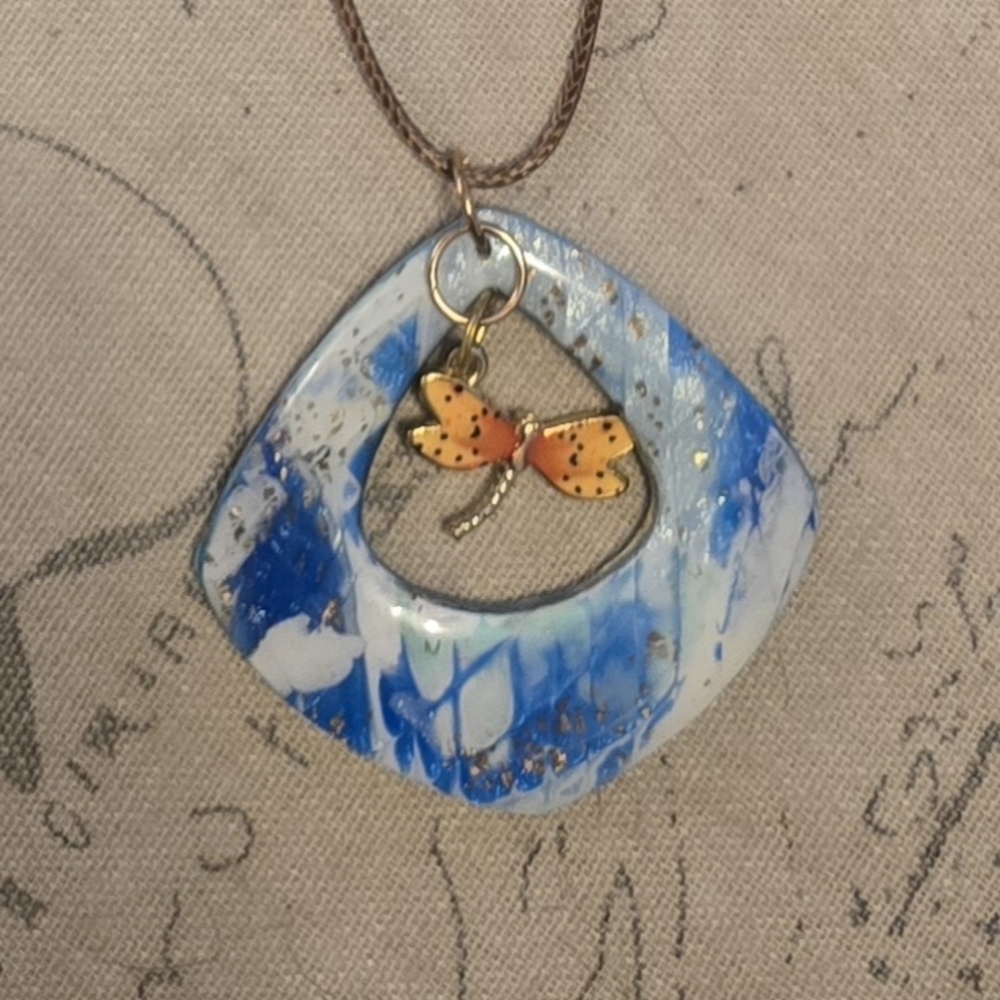 Blue and White Pendant Necklace with Butterfly Charm
